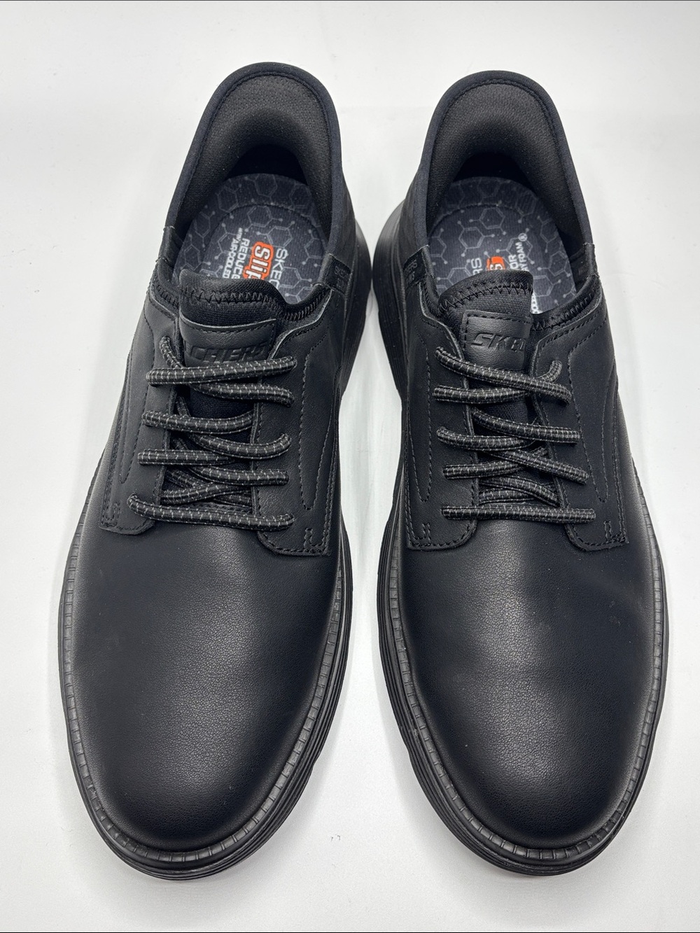 Men's Skechers Garza Gervin Slip In Black Leather Athletic Sneaker Shoes Size 12